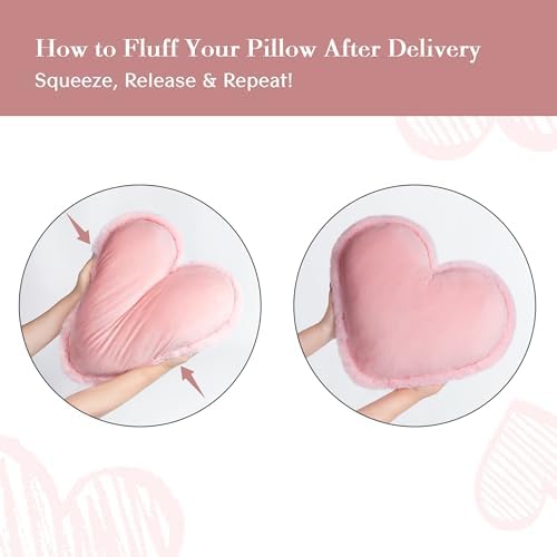 AELS Heart Shaped Pillow, Set of 2, Heart Decorative Throw Pillows, Soft Velvet Love Pillows with Faux Fur Fringe, Cute Pillow 20 & 16 Inches, Valentines Day Decorations, Wedding Decor, Pink - Image 5