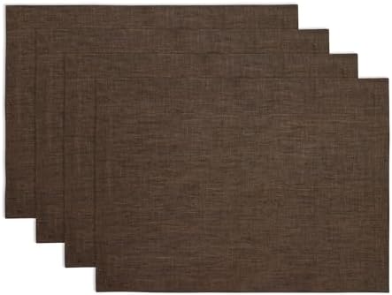 Solino Home 100% Pure Linen Placemats Brown, Athena 14 x 19 in, Set of 4 by SolinoHome