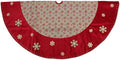 60" Burlap Glittered Snowflake Rustic Christmas Tree Skirt with Red Velvet Trim by Northlight