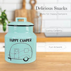 Young's Inc. Ceramic Cookie Jar - Cute Kitchen Counter Storage Canister with Lid - Perfect for Cookies, Coffee, Tea, Candy, Dog Treats, and More - Happy Camper - Mint - Image 3