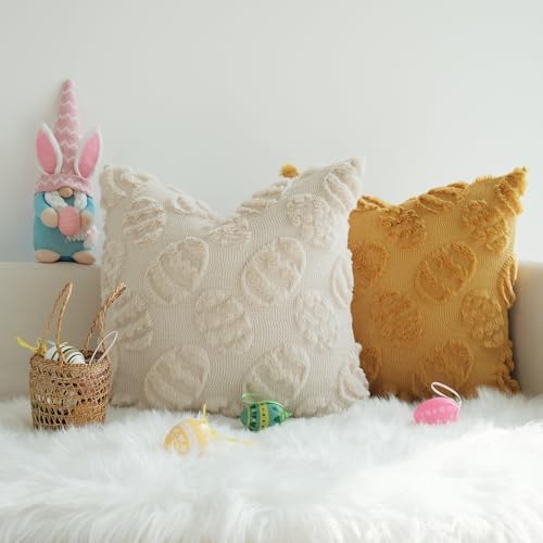 JOJUSIS Decorative Pillow Covers Pack of 4 Throw Pillowcases Faux Fur Couch Cushion Easter Egg 20 x 20 Inch - Image 2