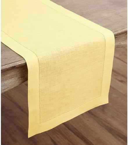 Solino Home 100% Pure Linen Dining Table Runner Yellow Woven, 14 x 132 in - Image 2