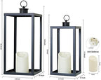 HPC Decor Black Metal Candle Lanterns Set of 2- Lanterns Decorative with Flickering Timer Candles- 16.5'' & 13'' Chunky Large Modern Farmhouse Candle Lanterns for Indoor, Outdoor, Tabletop (No Glass) - Image 6