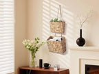 YAHUAN Woven Water Hyacinth Hanging Basket 2-Tiered Storage Baskets Hanging Organizer Hanging Wall Basket for Home,Pantry,Garden, Office Organization (Water Hyacinth) - Image 5