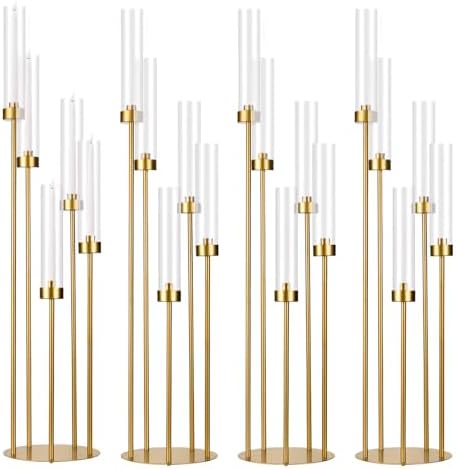 4Pcs 5 Arm Gold Candelabra Centerpieces with Acrylic Lampshade for Table by WeddingPartyDecoration