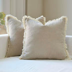 Amor Virisso Fringe Throw Pillow Covers 20x20 Set of 2 Boho Neutral Farmhouse Decorative Pillow Covers with Tassels for Couch Sofa Bed, Neutral by AffordableFloralPrintMaker