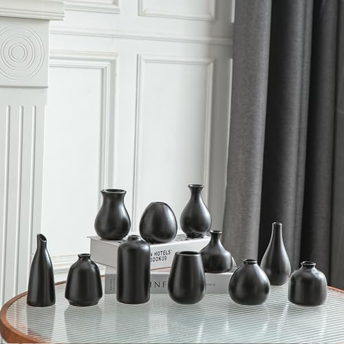 JOJUNO Black Bud Vases, Small Ceramic Vase Set of 11 Modern Home Decor - Image 6