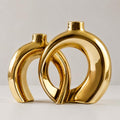 Set of 2 Gold Ceramic Vases for Home Decor Accents - Unique Hollow Donut Artistic Design Modern Art Deco Luxury Style Decorative Vases for Shelf, Mantel, Entryway Table Decor (Matte Gold) by Jonronboci