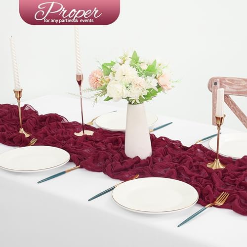 20 Pack Burgundy Cheesecloth Table Runner 120 Inch 10FT Rustic Boho Gauze Cheese Cloth Table Runner for Wedding Party Baby Shower Thanksgiving Christmas Decoration - Image 4