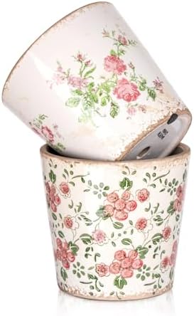 Sungmor 5.5 Inch Ice Crackle Glaze Ceramic Planter - 2 Pack Pink & Red by Sungmor