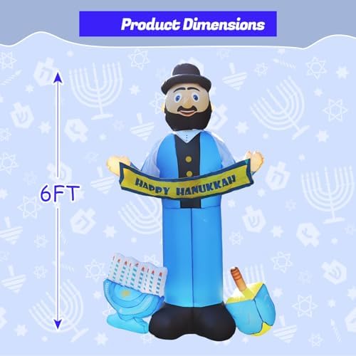 6FT Hanukkah Inflatable Decorations Menorah and Dreidel, Happy Hanukkah Blow up Decorations, Built-in LEDs for Chanukah Decor Front Garden Lawn Yard Patio Outdoor - Image 4