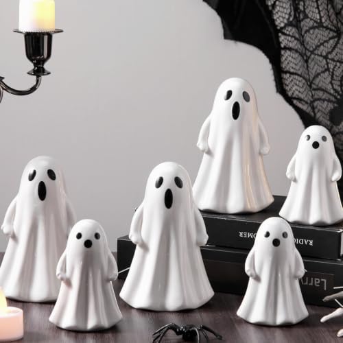 Leinuosen 6 Pcs White Ceramic Ghost Figurines Halloween Tabletop Decor - Image 5