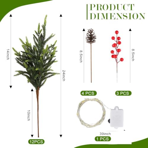 YGSEPCC 20Pcs 23" Christmas Decorations Norfolk Pine Branches with Lights - Image 2