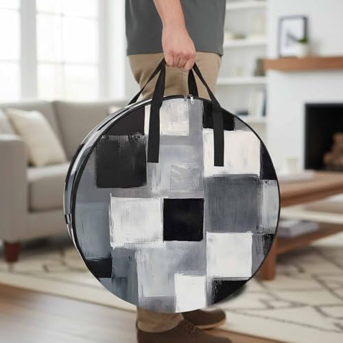 Abstract Oil Painting Round Storage Bag 36 Inch, Black White Grey Watercolor Modern Art Clothes Storage Container with Handles Heavy Duty Organizer for Comforter, Bedding & Holiday Wreaths - Image 2