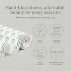 Over&Back 18x108 Hand-Blocked Printed Cotton Table Runner - Washable Table Runners for a Custom Home Decor Tablescape - Perfect for Coffee Table, Dinner Table, Living Room, and More - Green Flower - Image 2