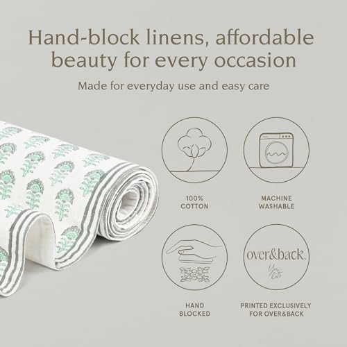 Over&Back 18x108 Hand-Blocked Printed Cotton Table Runner - Washable Table Runners for a Custom Home Decor Tablescape - Perfect for Coffee Table, Dinner Table, Living Room, and More - Green Flower - Image 2