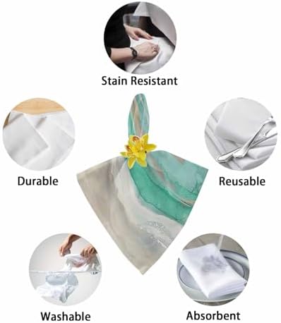 Green Coastal Cloth Napkins Set of 6, Holiday Napkins for Baby Shower, Spring Summer Ocean Beach Nautical Sea Wave Washable Reusable Dinner Napkins for Cocktail Wedding Party, 20 x 20 Inch - Image 6