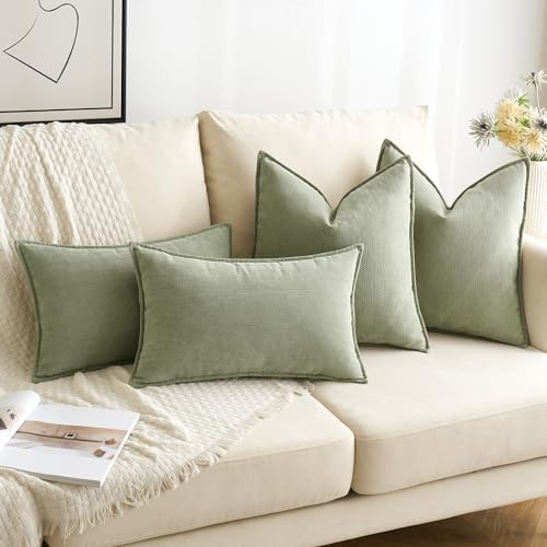 MIULEE Pack of 2 Sage Green Euro Shams Chenille Pillow Covers 26x26 Inch - Image 4