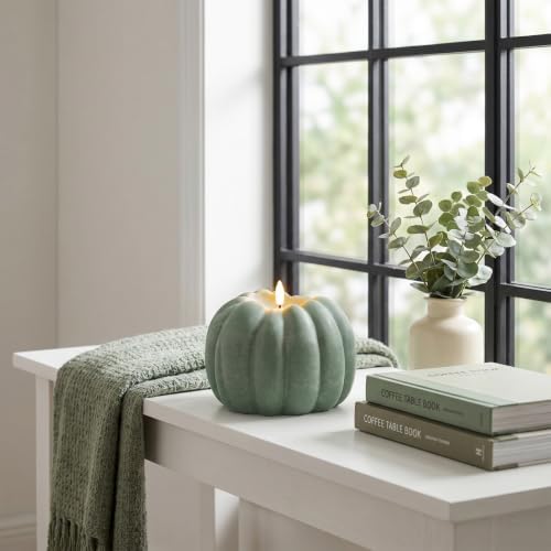 Fall Decorations for Home, Large Flameless Pumpkin Candle, Sage Green - Image 6