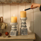 NIKKY HOME Rustic Wooden Pillar Candle Holders Set of 2, Shabby Chic Decor - Image 3