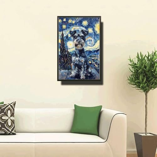 Metal Sign Vintage Tin Sign Schnauzer Starry Night Schnauzer Dapper Schnauzer in A Night Sky for Home Den and Seasonal Displays Corrosion Resistant Aluminum 6×8 Inches with Metal Frame - Image 2