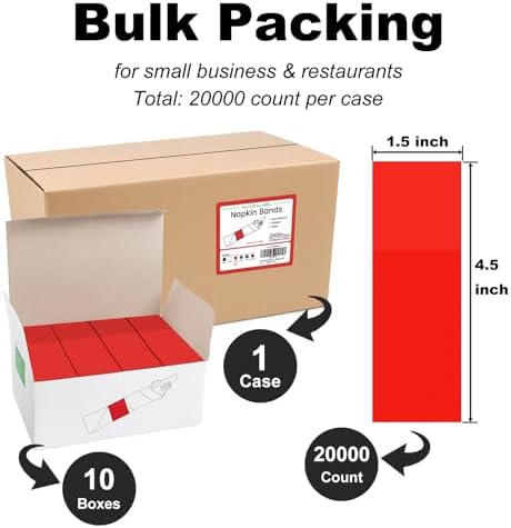 NATURALABEL Self-Adhesive Napkin Bands, Bulk Pack of 20,000, Red - Image 2