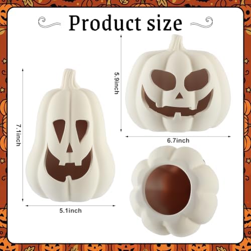Tioncy Halloween Decor Terracotta Jack O Lantern Pumpkin Decor,Beige - Image 2