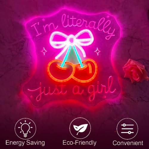 I'm Literally Just A Girl Neon Sign Pink Cherry Bow Led Neon Light - Image 2