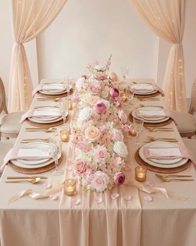 36inch Aisle Flower Garland with Chiffon Sheer Drape, Pastel Pink & White Rose with Sakura Artificial Flowers, Floral Runner for Wedding Arch, Backdrop, Reception Table Decor, Ceremony Pathway - Image 2