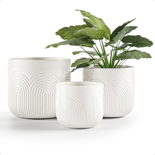 Ceramic Pots for Plants Set of 3, 6, 5, 4 Inch Diameter with Drainage Holes by HBDesignCo