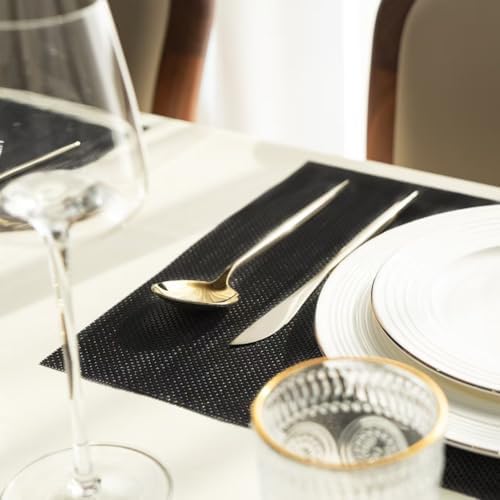Placemats Set of 12 Vinyl/Plastic Woven Place Mats for Kitchen Table Indoor/Outdoor Washable Placemat Wipeable Dining Table Mats (Full Black,12) - Image 6