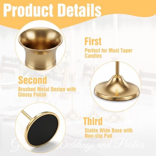 24 Pcs Brass Gold Taper Candle Holders Set, Tall Taper Candlestick Holders Vintage Metal Candle Stick Holder for Wedding Party Table Centerpiece Festive Christmas Mantel Decoration, Gold - Image 2