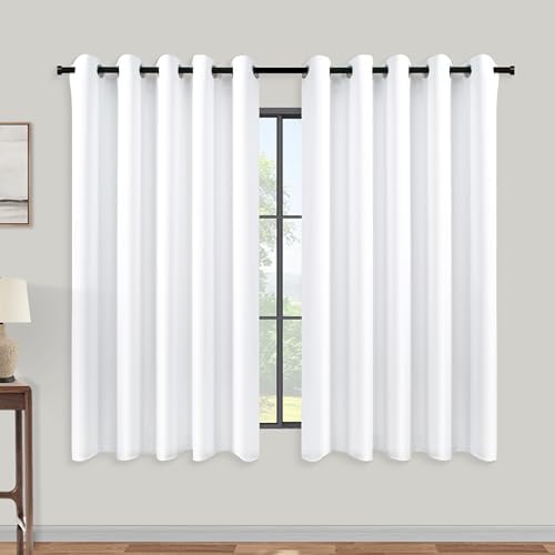KOUFALL White Room Darkening Curtains 60x48 Inch Long,Blackout Short Window Curtains 48 Inch Length for Bedroom Bathroom 2 Panels Set by KOUFALL