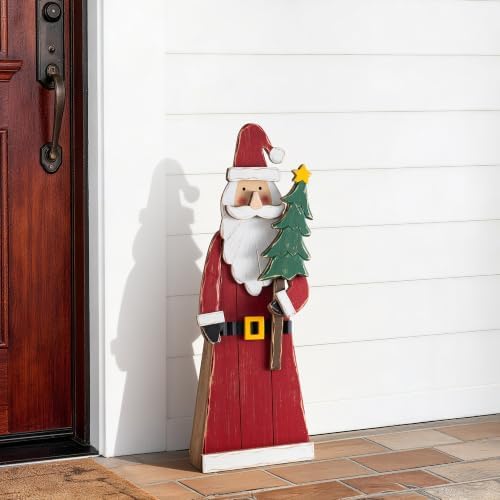 Glitzhome 30"H Christmas Chunky Wood Santa Porch Sign,Standing Santa Porch Decor,Rustic Merry Christmas Welcome Sign for Holiday Party Outdoor Indoor Xmas Decorations - Image 3
