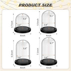 Suclain 4Pc Glass Dome Cloche with Wood Base, Black, 4.3/5.1/5.9/6.7 x 3.8 - Image 2