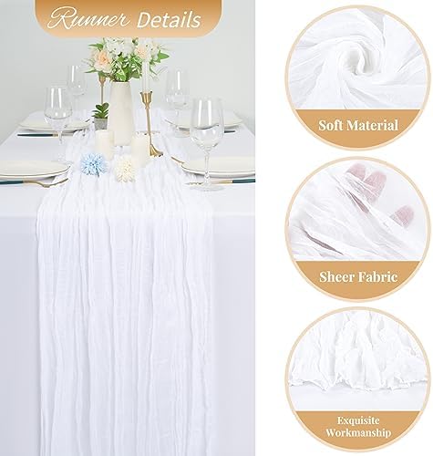 20 Pack White Cheesecloth Table Runner 120 Inch 10FT Rustic Boho Gauze Cheese Cloth Table Runner for Wedding Party Baby Shower Thanksgiving Christmas Decoration - Image 3