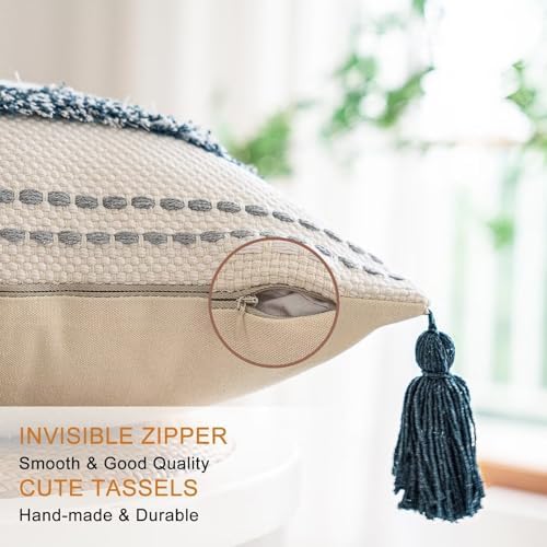 BUIOVBEY Boho Throw Pillow Covers Woven Tufted Pillow Cases with Tassels - Image 3