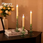 Hewory Glass Candlestick Holders Set: 3PCS Green Taper Candle Holders Bulk - Image 2