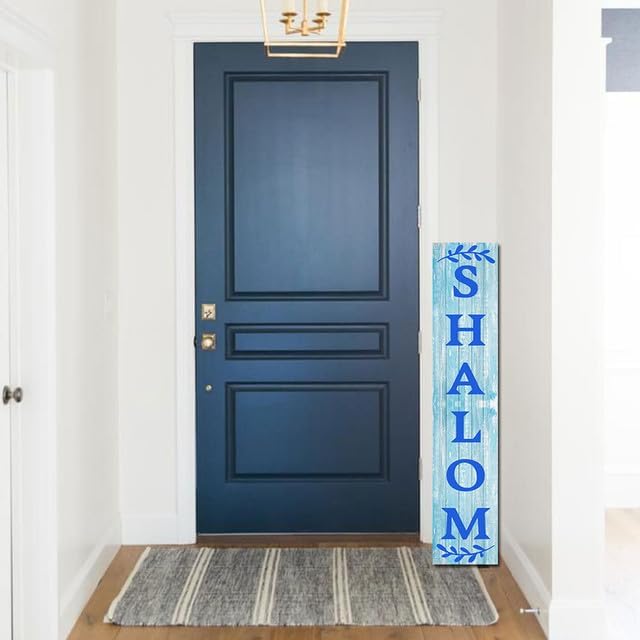 FemiaD Hanukkah Porch Sign Shalom Sign for Front Door 8x48inch Vertical Wooden Hanukkah Porch Sign Happy Hanukkah Porch Décor Standing Hanging Holiday Party Signs Chanukah Wood Welcome Sign for Door - Image 2