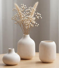 White Ceramic Vases for Decor, 3 Set Small Modern Minimalist Ribbed Vases Decorative for Table Shelf Decor Bookshelf Decoration Vase by VASETOPIA