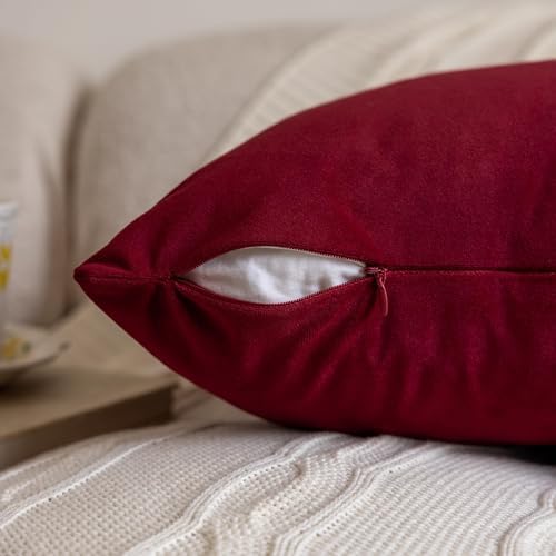 FEVERQIYI 26x26 Velvet Pillow Covers Set of 2 Christmas Red Decorative Square Throw Pillowcase Soft Solid Cushion Covers for Bedroom Living Room Outdoor Indoor Decoration - Image 4