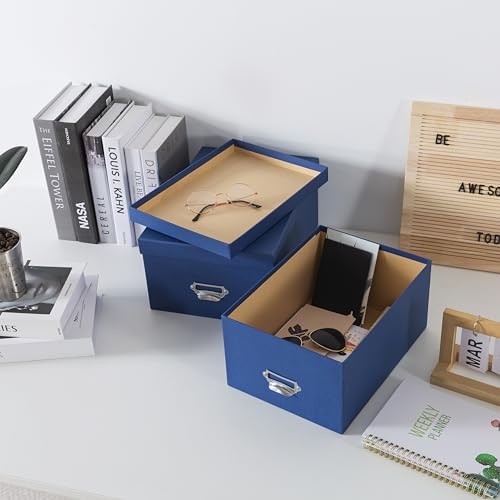 Soul & Lane - Blue Stacking Storage Boxes with Label Holders, Set of 2 - Image 4