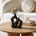 Dowan Black Vases for Decor,Hollow Ceramic Vase Set of 2,8.3" Nordic Modern Boho ins Style Decorative Ceramic Aesthetic Flower Vase for Home Decor Modern Minimalist Table, Entryway Centerpieces - Image 4
