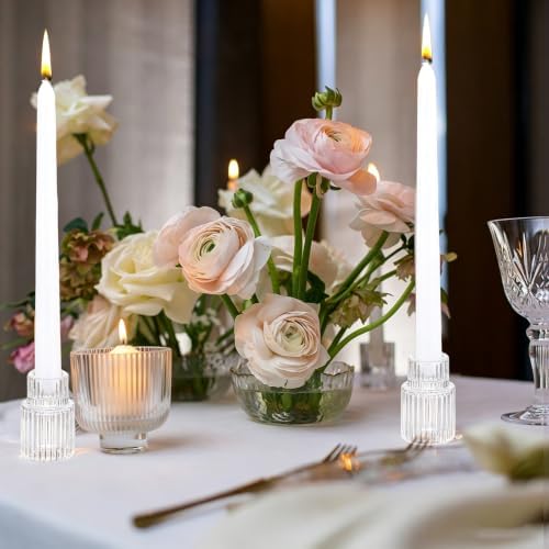 48 PCS Glass Taper Candle Holders Bulk Crystal Candlestick Holders Clear Ribbed Tapered Candle Stick Holder Decor Set for Table Centerpiece Wedding Party Advent Christmas Home Decoration (48, Clear) - Image 5