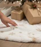 AOGU 60 Inch Sequin Faux Fur Christmas Tree Skirt Decoration for Merry Christmas Party White Plush Silver Sequin Snowflake Xmas Christmas Tree Skirt Decorations - Image 2