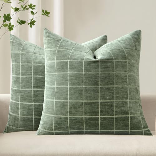 MIULEE Sage Plaid Decorative Throw Pillow Covers 20x20 Set of 2 by MIULEE