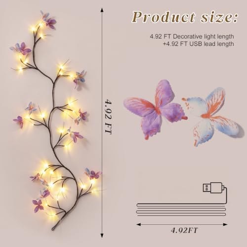 8 Modes Warm White Butterfly Willow Vine Lights（2 Packs） - Image 3