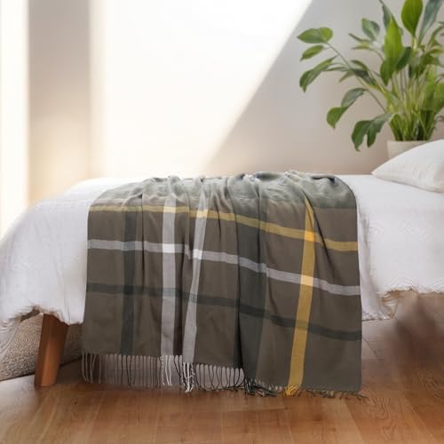 Green Plaid Throw Blanket for Couch, Army Green Plaid Blanket 50"x60" - Image 4