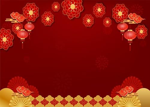 BELECO 15x8ft Fabric Chinese New Year Backdrop Lunar New Year Decorations Red Lanterns Flowers Spring Festival Party Background Banner Holiday Photoshoot Studio Props - Image 3