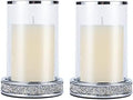 Pillar Candle Holders set of 2,Hurricane Candle Holders for Pillar Candle,Glass Candle Holder for Coffee Dining Table, Wedding, Christmas, Halloween, Home Decoration,Silver Candle Holders by Hanjue
